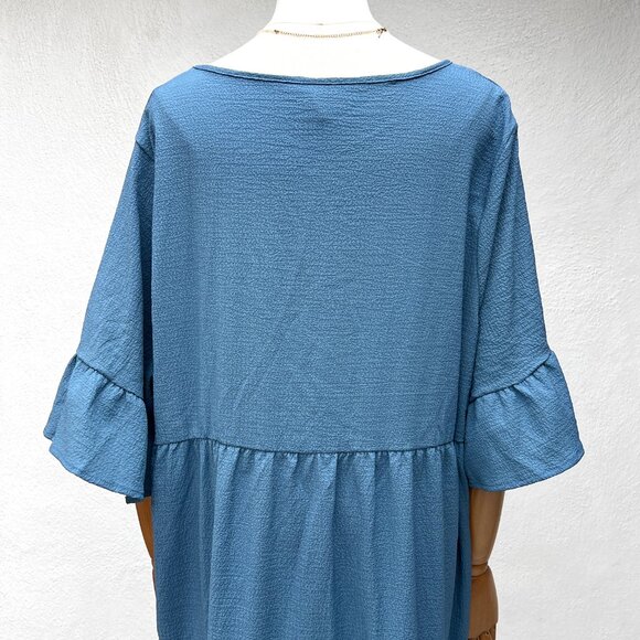 Emery Rose Tiered Ruffle Blue Maxi Dress With Pockets & Bell Sleeves Sz 4X Long - Picture 3 of 13